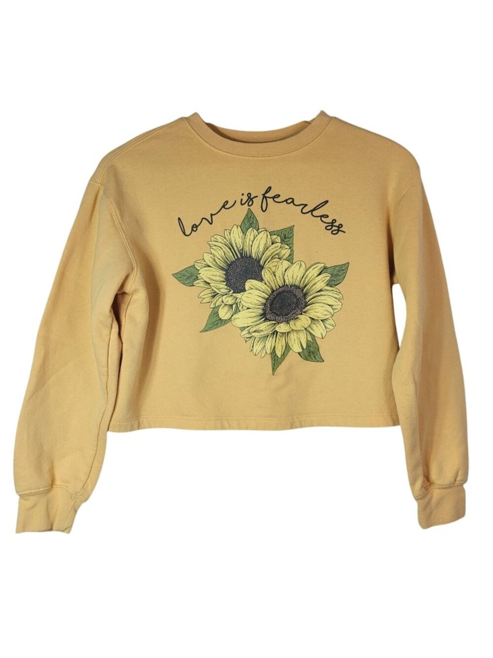 Awake Sunflower Sweatshirt Yellow Mustard XS Pullover Crop Love Is Fearless